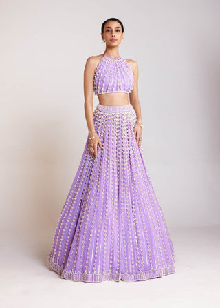 Vvani By Vani Vats-Lilac Chandelier Pearl Lehenga Set-INDIASPOPUP.COM