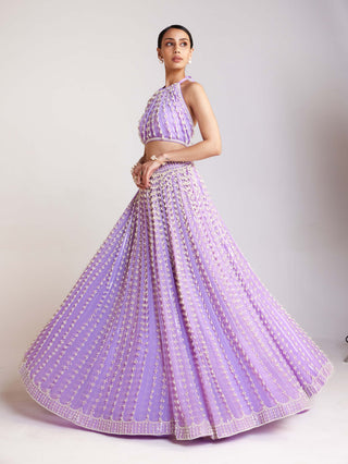 Vvani By Vani Vats-Lilac Chandelier Pearl Lehenga Set-INDIASPOPUP.COM