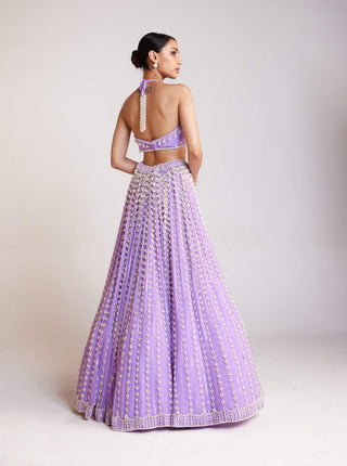 Vvani By Vani Vats-Lilac Chandelier Pearl Lehenga Set-INDIASPOPUP.COM