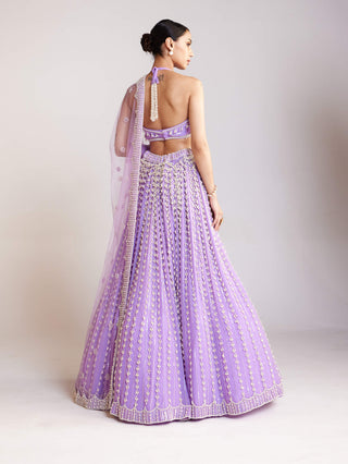 Vvani By Vani Vats-Lilac Chandelier Pearl Lehenga Set-INDIASPOPUP.COM