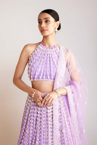 Vvani By Vani Vats-Lilac Chandelier Pearl Lehenga Set-INDIASPOPUP.COM