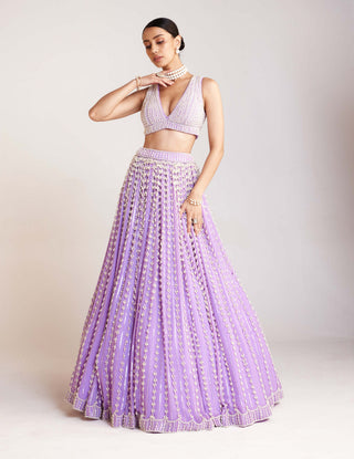 Vvani By Vani Vats-Lilac Chandelier Pearl Lehenga Set-INDIASPOPUP.COM