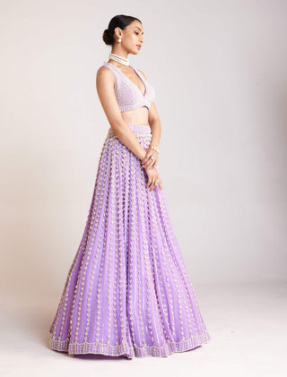 Vvani By Vani Vats-Lilac Chandelier Pearl Lehenga Set-INDIASPOPUP.COM