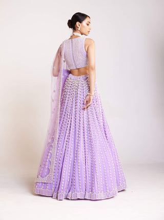 Vvani By Vani Vats-Lilac Chandelier Pearl Lehenga Set-INDIASPOPUP.COM