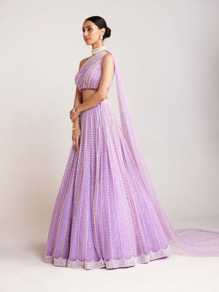 Vvani By Vani Vats-Lilac Pearl Embellished Lehenga Set-INDIASPOPUP.COM