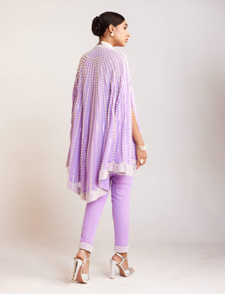 Vvani By Vani Vats-Pearl Lilac Cape And Pants-INDIASPOPUP.COM