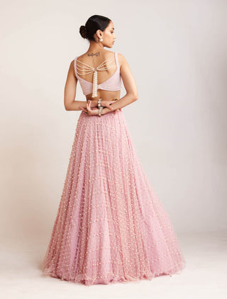 Vvani By Vani Vats-Powder Pink Dense Pearl Lehenga Set-INDIASPOPUP.COM