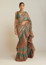 Vvani By Vani Vats-Mud Green Pre-Draped Sari And Blouse-INDIASPOPUP.COM