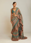 Vvani By Vani Vats-Mud Green Pre-Draped Sari And Blouse-INDIASPOPUP.COM