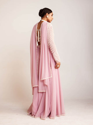 Vvani By Vani Vats-Powder Pink Pearl Lehenga Pant Set-INDIASPOPUP.COM
