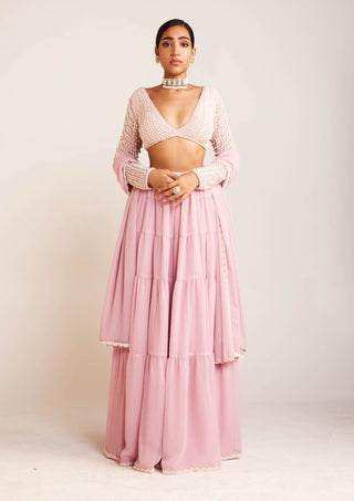 Vvani By Vani Vats-Powder Pink Pearl Drop Sharara Set-INDIASPOPUP.COM