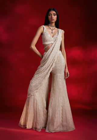 Veronica Ivory Drape Sharara And Blouse by Charu & Vasundhara available on Indiaspopup.com