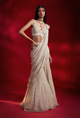 Veronica Ivory Drape Sharara And Blouse by Charu & Vasundhara available on Indiaspopup.com