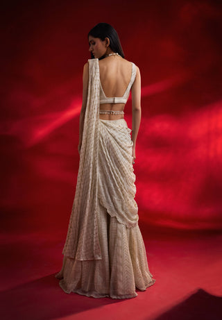 Veronica Ivory Drape Sharara And Blouse by Charu & Vasundhara available on Indiaspopup.com