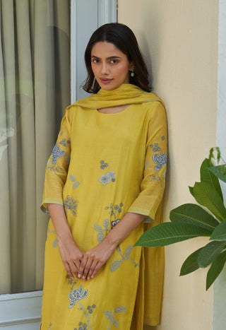 Daffodil applique embroidered kurta set