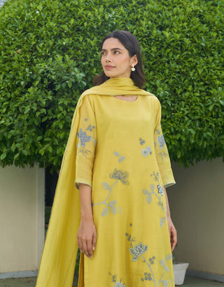 Daffodil applique embroidered kurta set