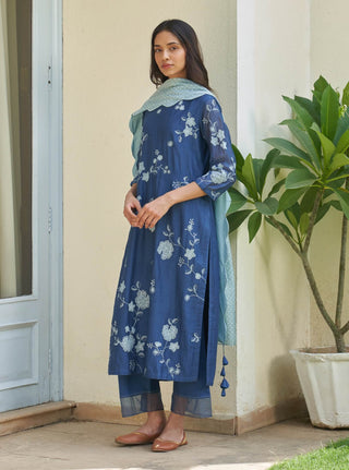 Ocean blue applique kurta set