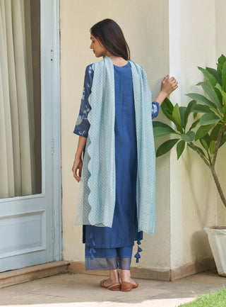 Ocean blue applique kurta set