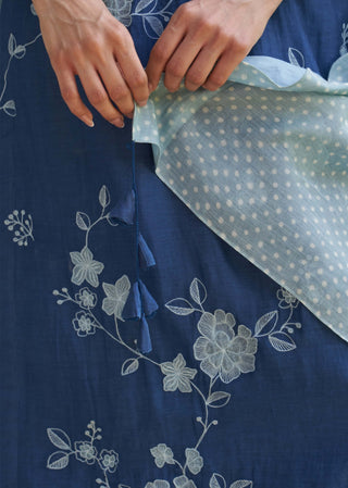 Ocean blue applique kurta set
