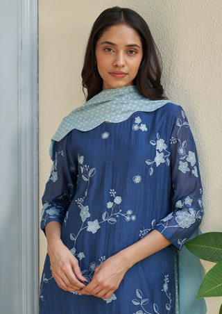 Ocean blue applique kurta set