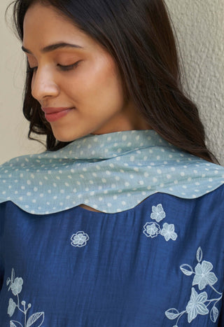 Ocean blue applique kurta set