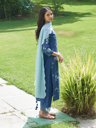 Ocean blue applique kurta set