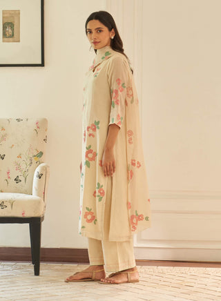 Ecru applique kurta set
