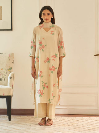 Ecru applique kurta set