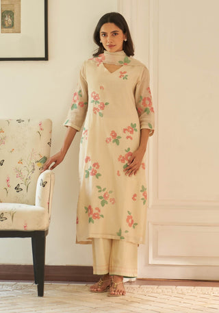 Ecru applique kurta set