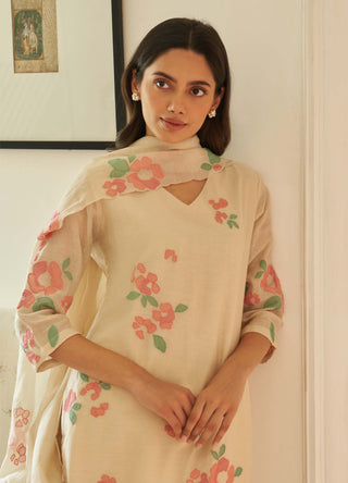Ecru applique kurta set