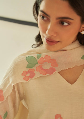 Ecru applique kurta set
