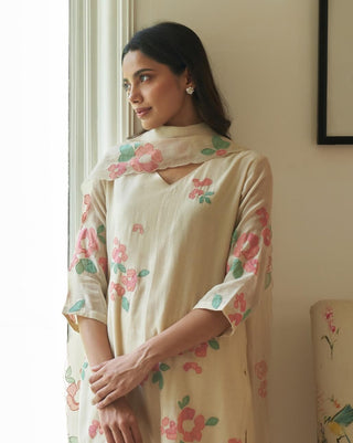 Ecru applique kurta set