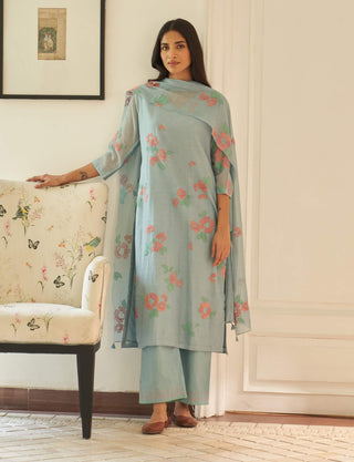 Sky floral applique kurta set