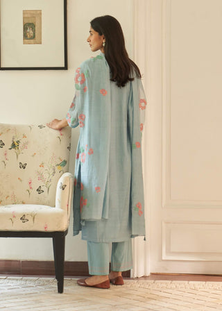 Sky floral applique kurta set