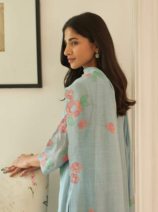 Sky floral applique kurta set