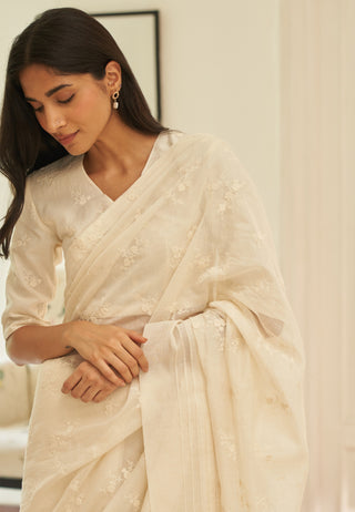 Swan embroidered sari and blouse