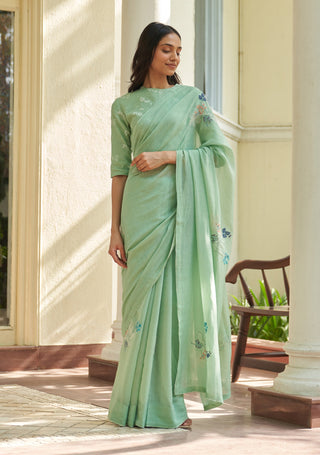 Mint floral threadwork sari and blouse