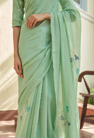 Mint floral threadwork sari and blouse