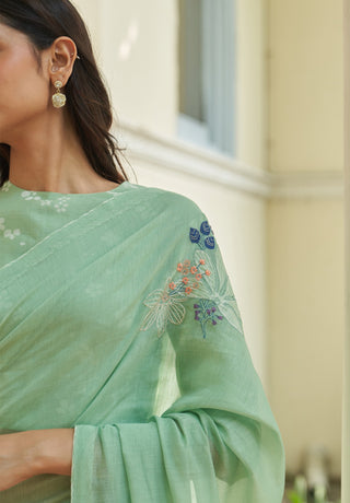 Mint floral threadwork sari and blouse
