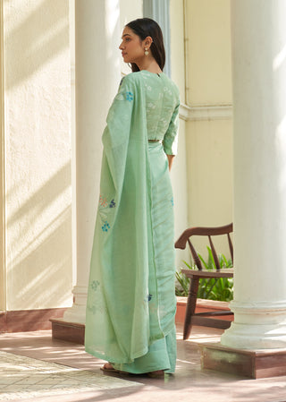 Mint floral threadwork sari and blouse