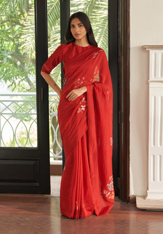 Poppy embroidered sari and blouse