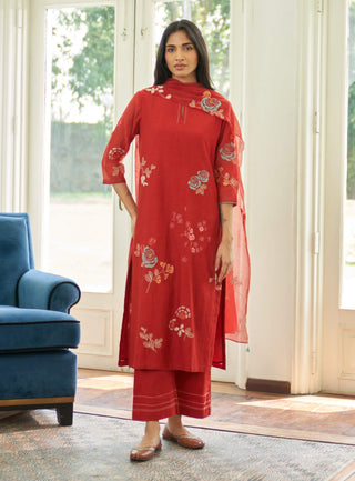 Poppy floral applique kurta set