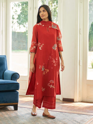 Poppy floral applique kurta set