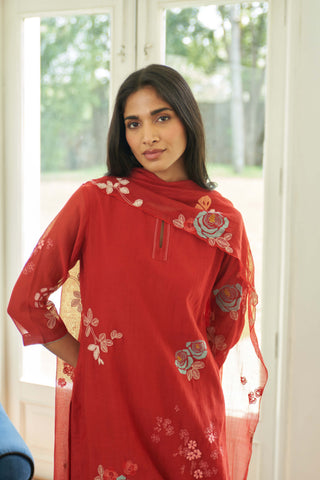 Poppy floral applique kurta set