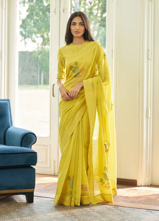Daffodil floral applique sari and blouse