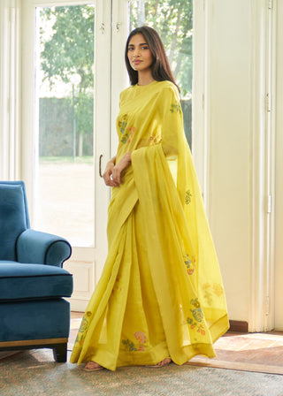 Daffodil floral applique sari and blouse