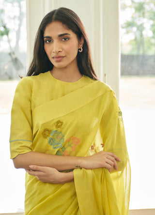 Daffodil floral applique sari and blouse