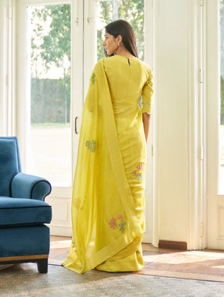 Daffodil floral applique sari and blouse
