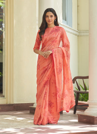 Hibiscus floral applique sari and blouse