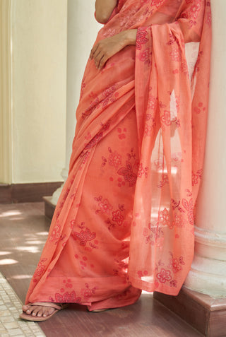 Hibiscus floral applique sari and blouse